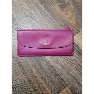 Coach Slim Envelope Wallet Magenta Pink Crossgrain Leather Signature Canvas